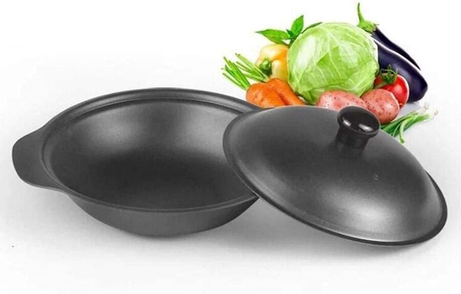 Gietijzeren Wok Koekenpan Deksel Snel Koken Universeel Kookplaat 20 Cm Zwart