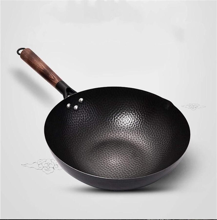 Gietijzeren Wok Koekenpan Gezond Koken Ongecoat 32 cm Zwart