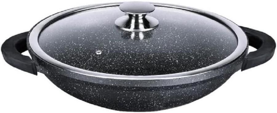 Gietijzeren Wok Koekenpan Gezond Koken Steenlook Coating 36 cm Grijs - Foto 1