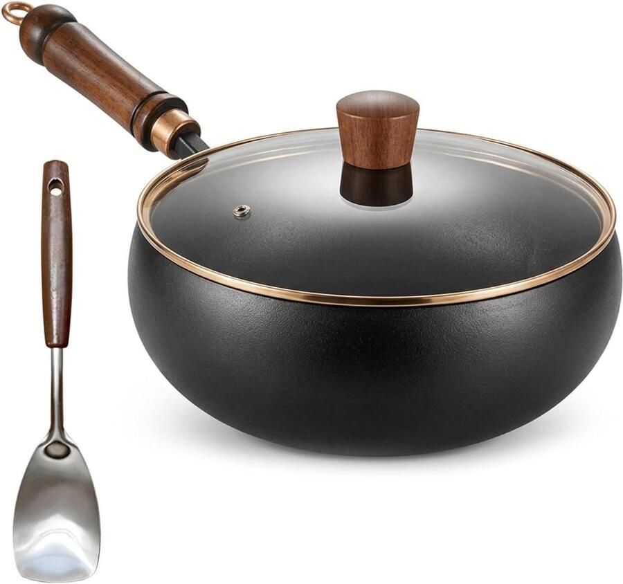 Gietijzeren Wok Koekenpan IJzer Gezond Koken Voorgekruid en Inbrand 254 cm Zwart