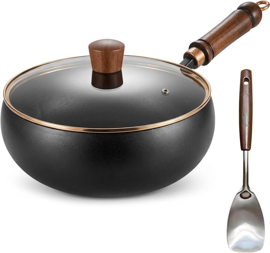 Gietijzeren wok Koekenpan ijzer Gezond koken Voorgekruid en klaar 25 cm Zwart