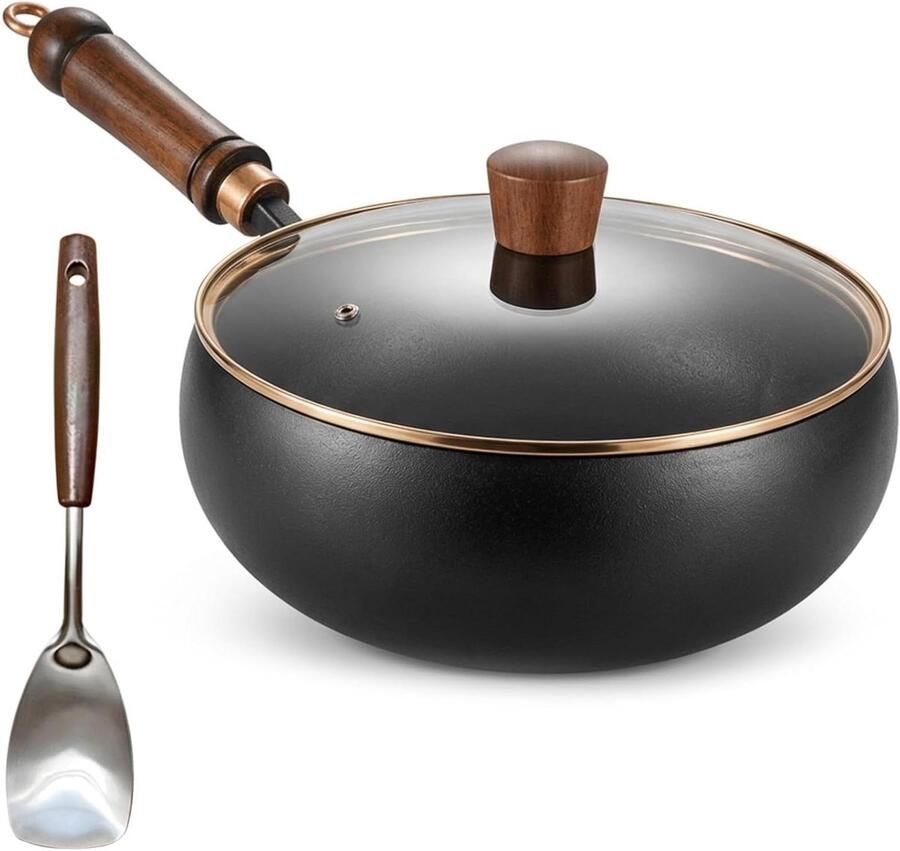 Gietijzeren Wok Koekenpan IJzeren Pan Gezond Koken Voorgekruid & Ongecoat 254 cm Zwart