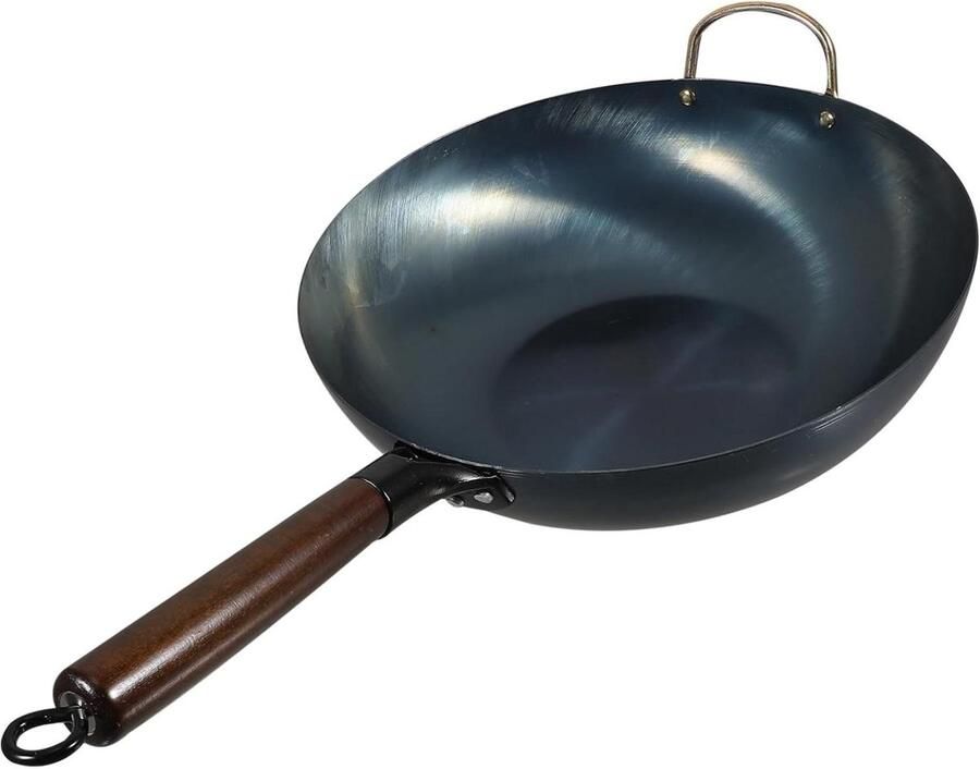 Gietijzeren Wok Koekenpan Keukenwok Multifunctioneel Koken Platte Bodem 32 cm Zwart