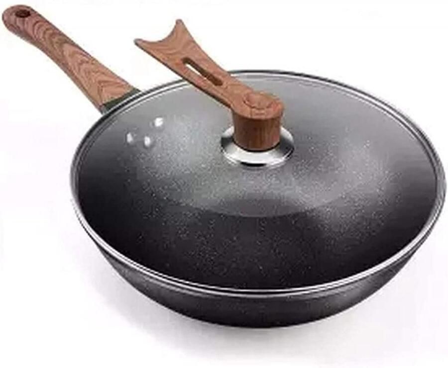 Gietijzeren Wok Koekenpan Koken aan tafel Handgemaakt traditioneel 32cm Zwart