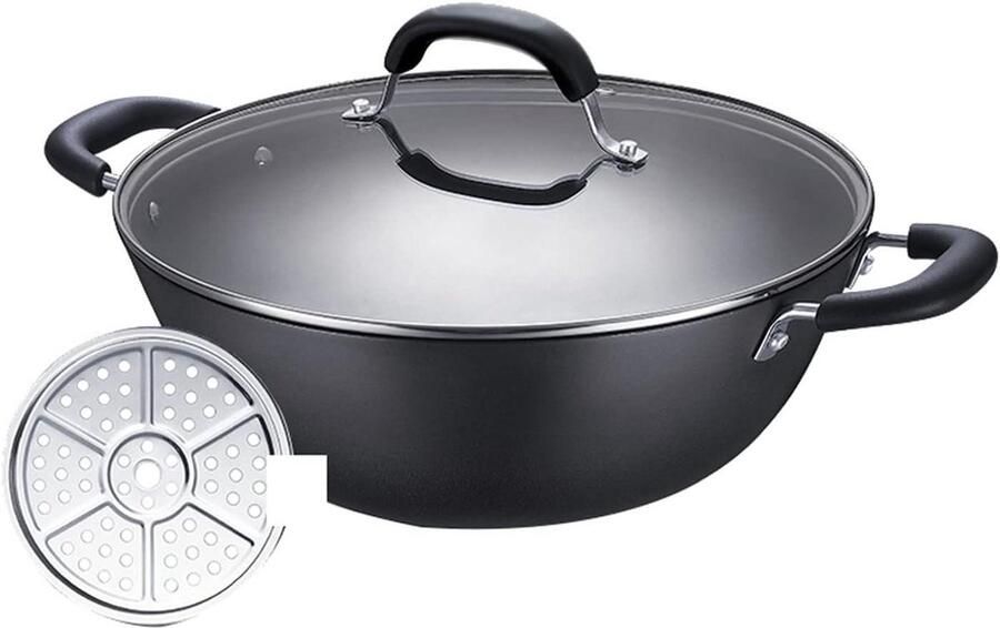 Gietijzeren Wok Koekenpan Koken en Bakken Handgegoten Kwaliteit 36 cm Zwart