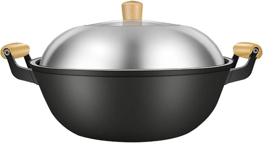 Gietijzeren Wok Koekenpan Koken en Braden Uniforme Warmtegeleiding 34 cm Zwart