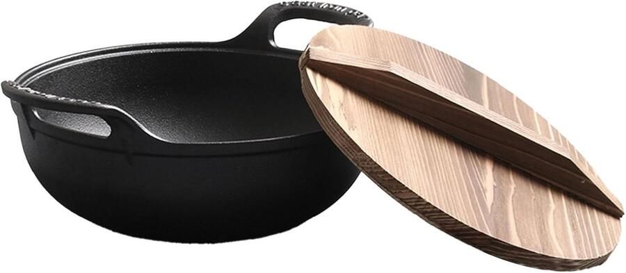 Gietijzeren Wok Koekenpan Koken Verdikte Constructie 30 cm Zwart