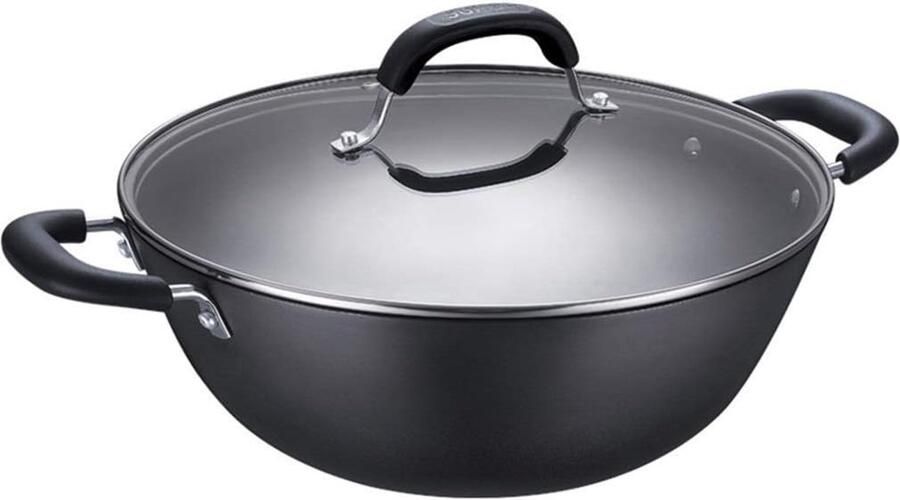Gietijzeren Wok Koekenpan Koken voor Familie Dubbele Oor Handgrepen 32 cm Zwart