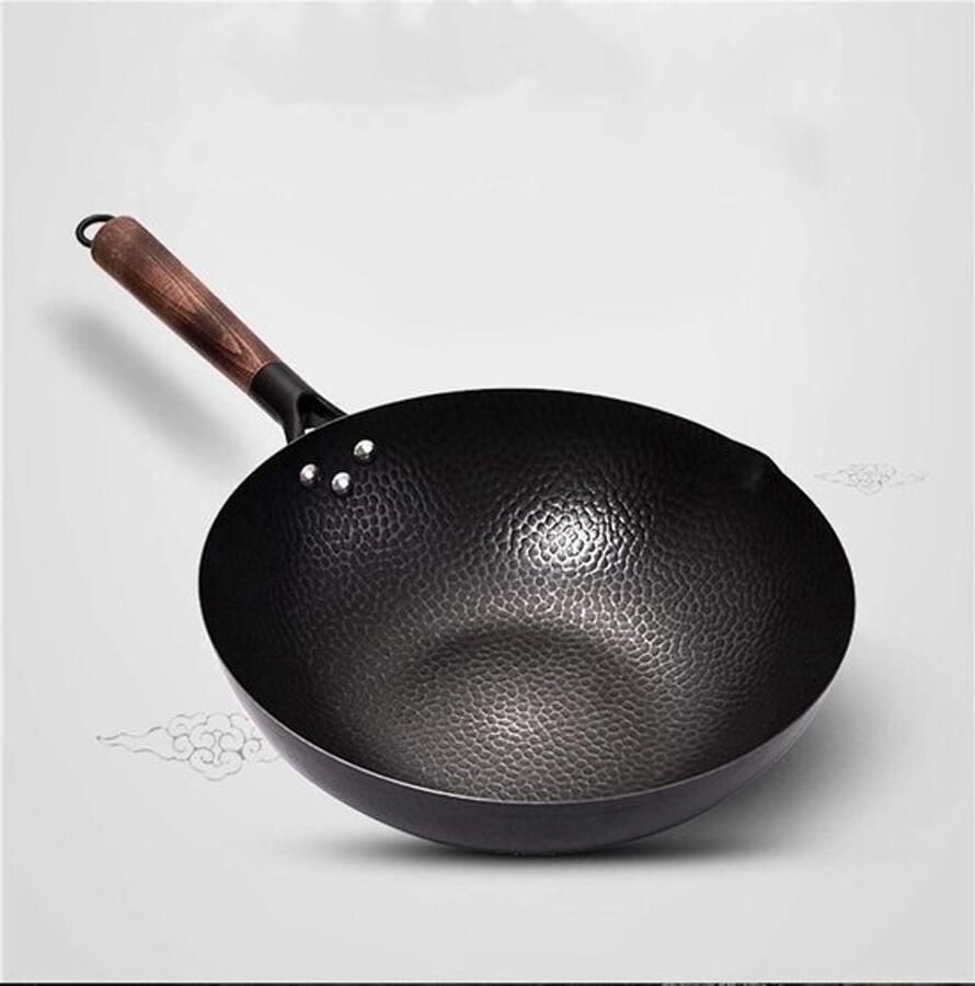 Gietijzeren Wok Koekenpan Koken zonder coating Ongecoat 32 cm Zwart