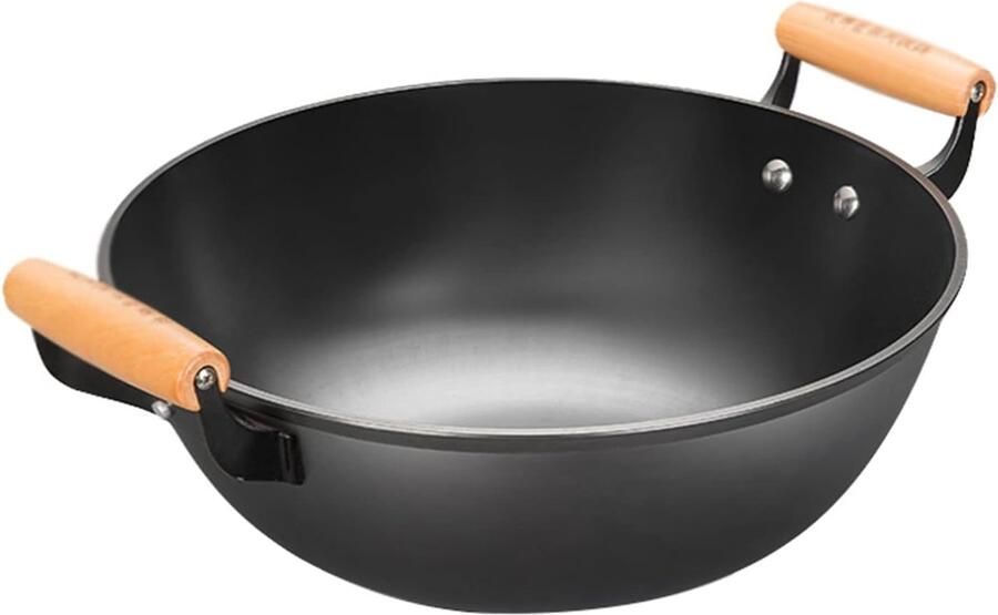 Gietijzeren Wok Koekenpan Lekker Koken Platte Bodem 38 Cm Zwart