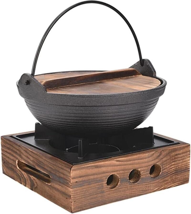 Gietijzeren Wok Koekenpan Noodles Koken Hout Absorberend Deksel 18 cm Zwart
