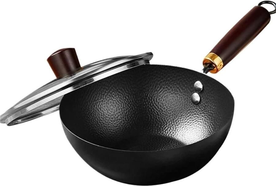 Gietijzeren Wok Koekenpan Roerbak Heerlijk Koken Handgemaakt Gietijzer 24 cm Zwart