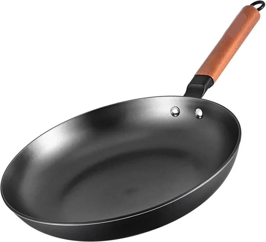 Gietijzeren Wok Koekenpan Roerbakken en Grillen Gelijkmatige Warmteverdeling 30 cm Zwart