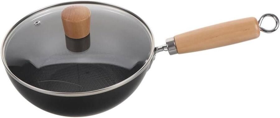 Gietijzeren Wok Koekenpan Roerbakken en Koken Natuurlijke Antiaanbaklaag 41.5 cm Zwart