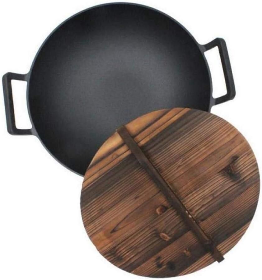 Gietijzeren Wok Koekenpan Sauteerpan Gezond Koken Ongecoat Dubbel Oor 36CM Diameter