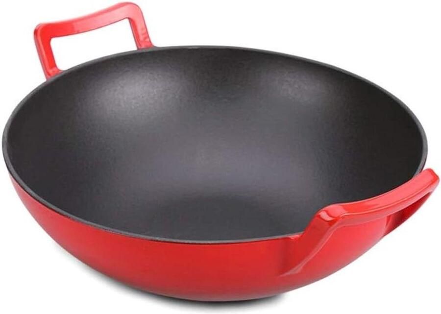 Gietijzeren Wok Koekenpan Soeppan Lekker Koken Snelle Warmtegeleiding 36cm Zwart