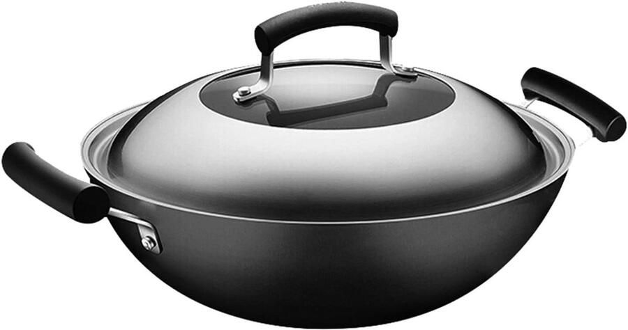 Gietijzeren Wok Koekenpan Thuis Koken Dubbele Handgrepen 30cm Diameter Zwart