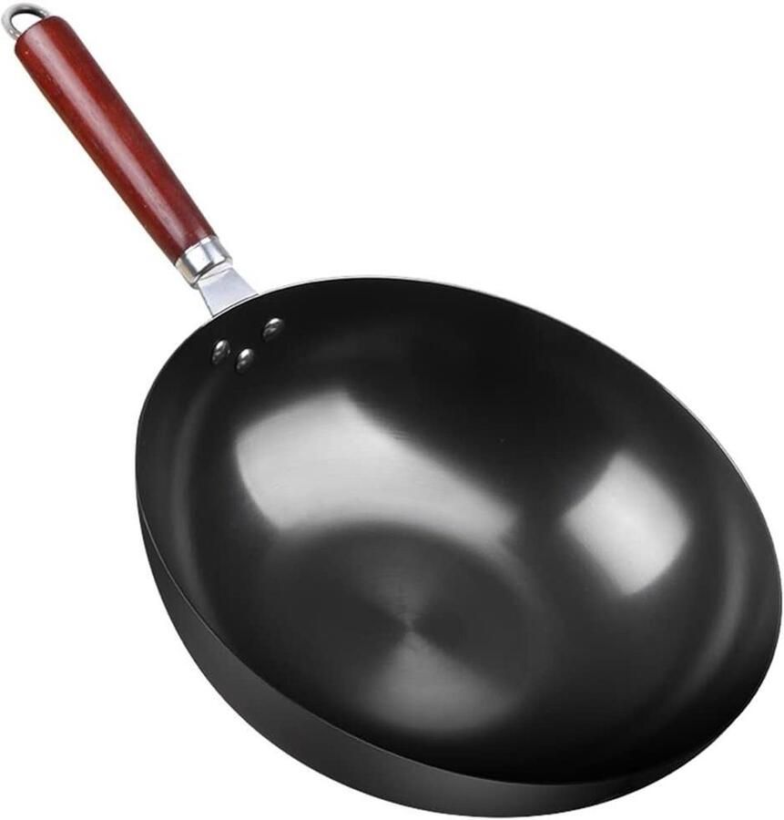 Gietijzeren Wok Koekenpan Traditioneel Koken Gelijkmatige Warmte 30 cm Zwart