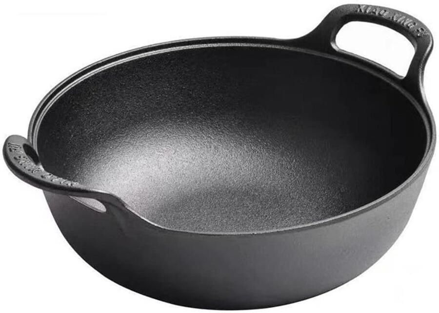 Gietijzeren wok Koekenpan Veelzijdig koken Gelijkmatige warmte 20 cm Zwart