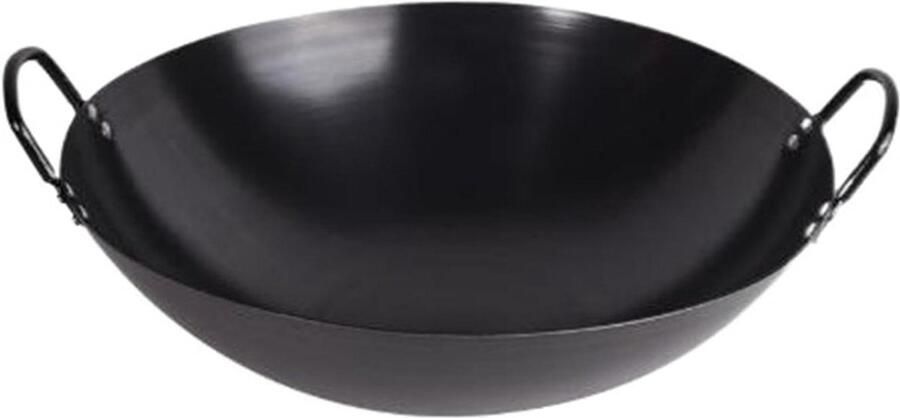 Gietijzeren Wok Koekenpan Wok Buiten Koken Traditioneel Gehamerd 32 cm Zwart
