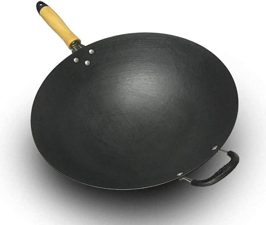 Gietijzeren Wok Koekenpan Wok Gezond Koken Ongecoat Gietijzer 36cm Zwart