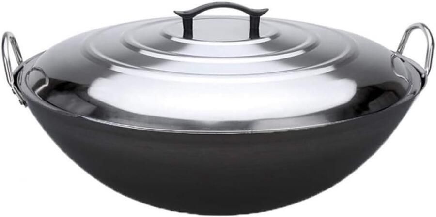 Gietijzeren Wok Kookpot Koekenpan Thuis Koken Natuurlijke Antiaanbaklaag 43 cm Zwart
