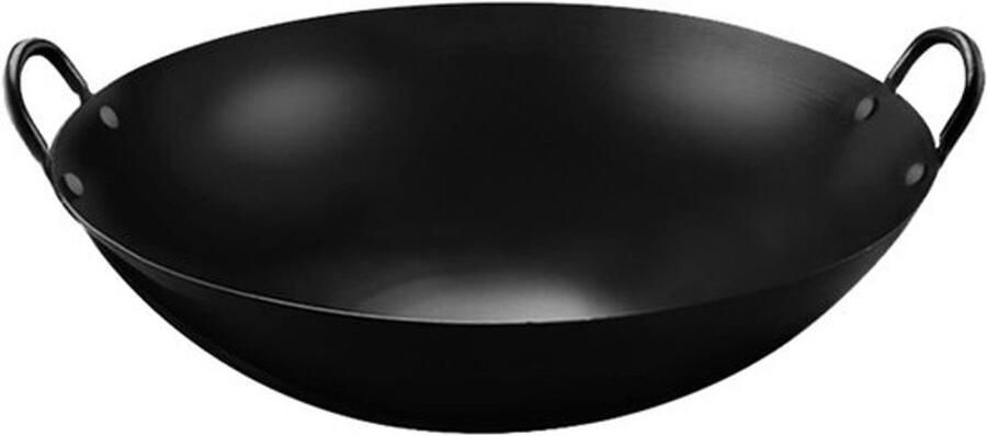 Gietijzeren Wok Oorwokpan Koekenpan Koken op Open Vuur Fysische Antiaanbaklaag 38 cm Zwart