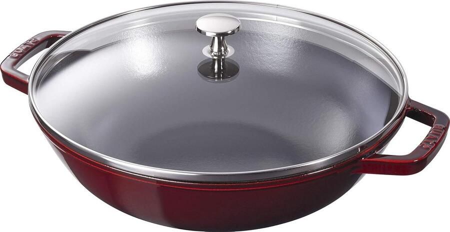 Gietijzeren Wok Oosterse Pan Aziatisch Koken Met Glazen Deksel 30 cm Rood