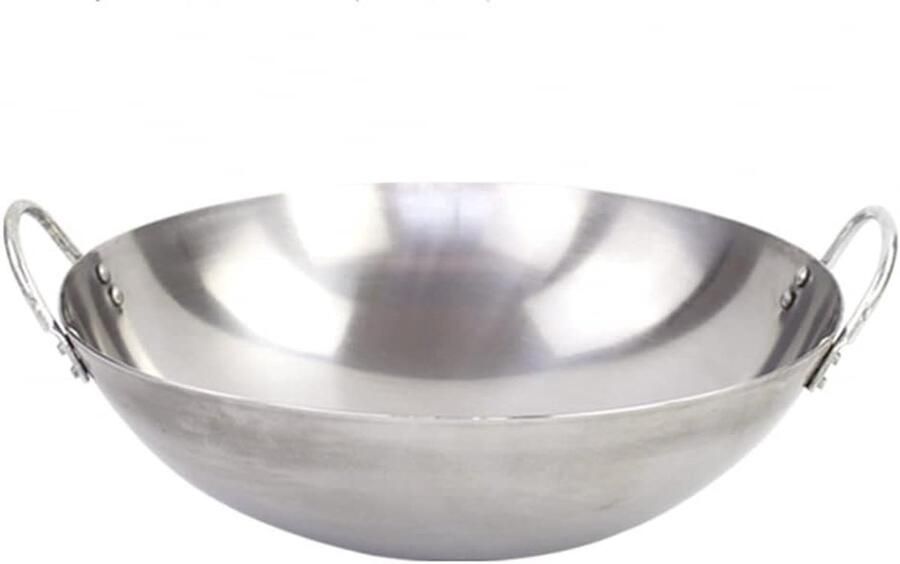 Gietijzeren Wok Oosterse Pan Thuis Koken Dubbele Handgrepen 36cm Diameter Zwart