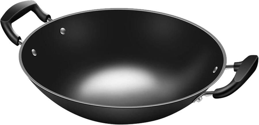 Wok van gietijzer Grote braadpan Lekker koken Gelijkmatige opwarming 34 cm Zwart