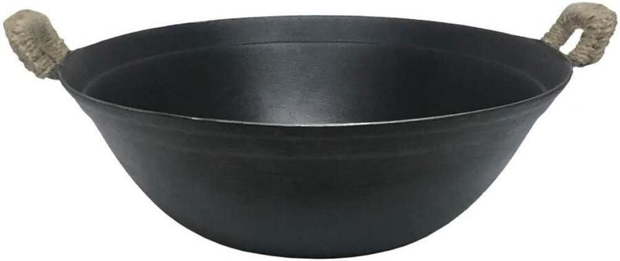 Gietijzeren Wok Ouderwetse Koekenpan Traditioneel Koken Ongecoat Duurzaam IJzer 36CM Zwart