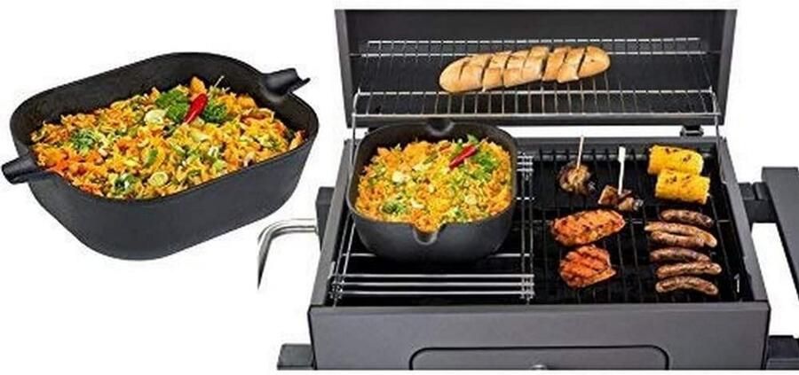 Gietijzeren Wok Ovaal Bakblik Buiten Koken Past In Rooster 23.5 x 28 cm Zwart