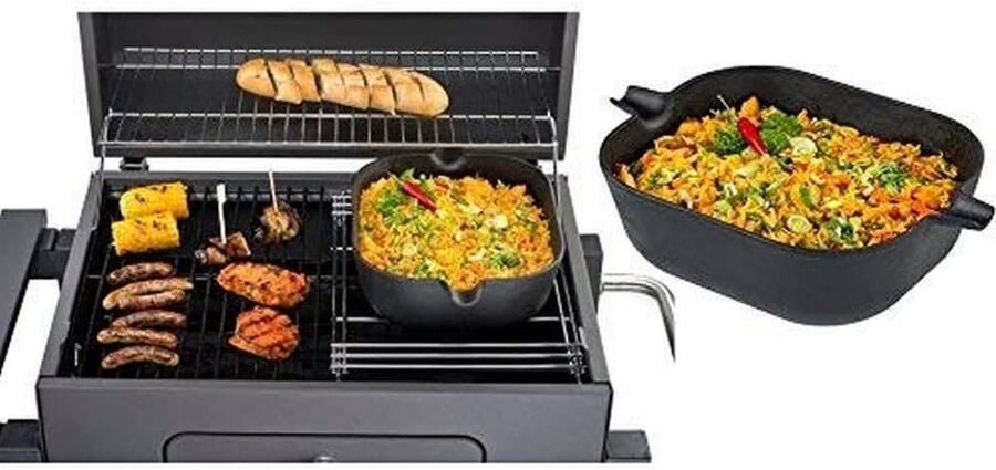 Gietijzeren Wok Ovale Pan Buiten Koken Past in rooster 23.5 x 28 cm Zwart