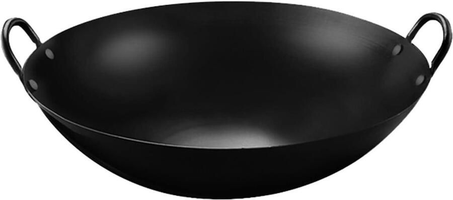 Gietijzeren Wok Pan Dubbele Oor Buiten Koken Fysiek Anti-aanbak 45 cm Zwart