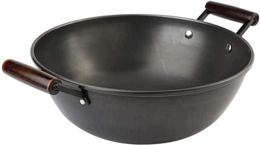 Gietijzeren Wok Pan Fijne Ijzeren Stoofpot Koken op Inductie Fysiek Anti-Aanbak Effect 32-40 cm Zwart