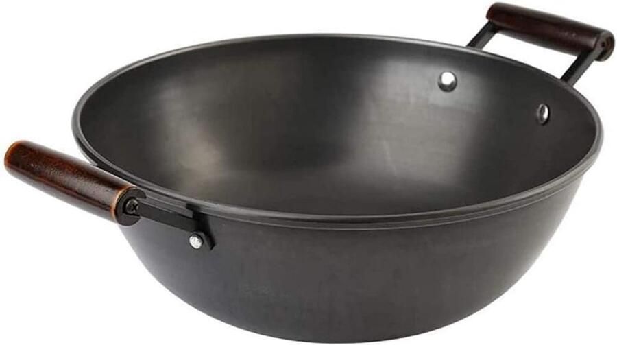 Gietijzeren Wok Pan Fijne Ijzeren Stoofpot Koken op Inductie Fysiek Anti-Aanbak Effect 32-40 cm Zwart