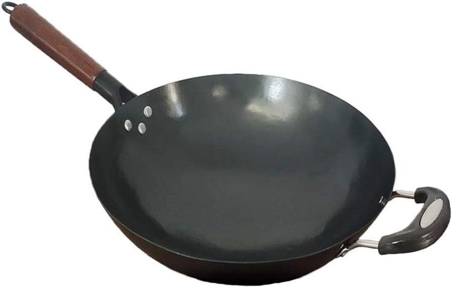 Gietijzeren Wok Pan Koekenpan Wok Koken op Inductie Roestvrij Gietijzer 36 cm Zwart