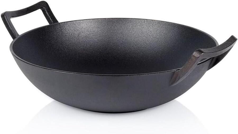 Gietijzeren Wok Pan Wokpan Koekenpan Aziatisch Koken Gelijkmatige Warmteverdeling 36 cm Zwart