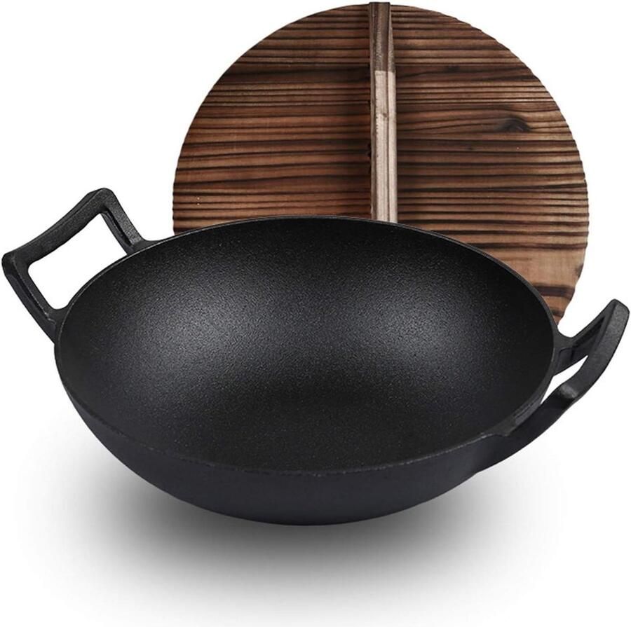 Gietijzeren Wok Pan Wokpan Oosters Authentiek Koken Zonder Platte Bodem 30.5 cm Zwart