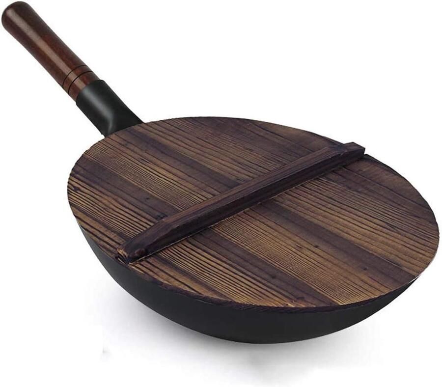 Gietijzeren Wok Roerbakpan Antiaanbak Authentiek Chinees Koken Handgehamerd IJzer 38 cm Zwart
