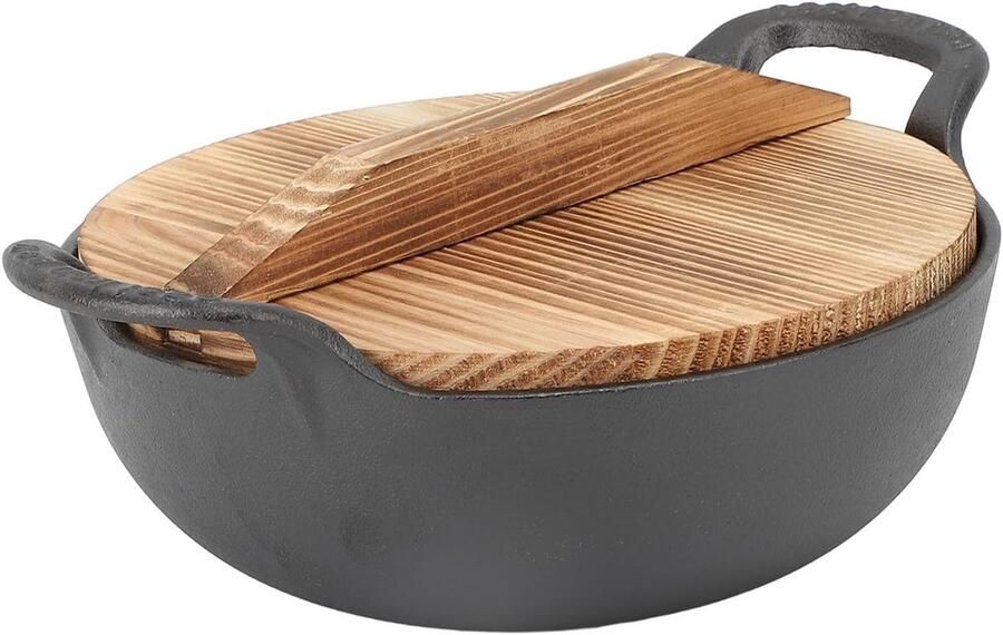 Gietijzeren Wok Roerbakpan Authentiek Koken Platte Bodem 20 Cm