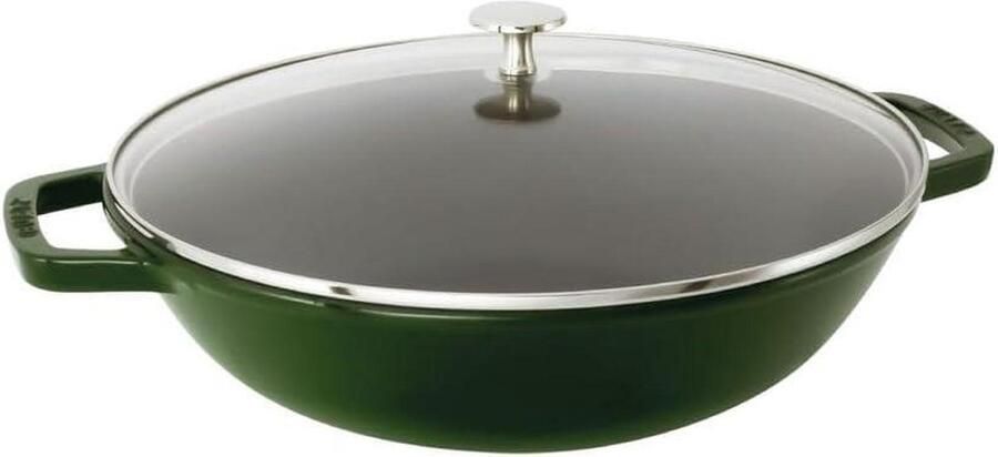 Gietijzeren Wok Roerbakpan Aziatisch Koken Energiebesparend Koken 30 cm Groen