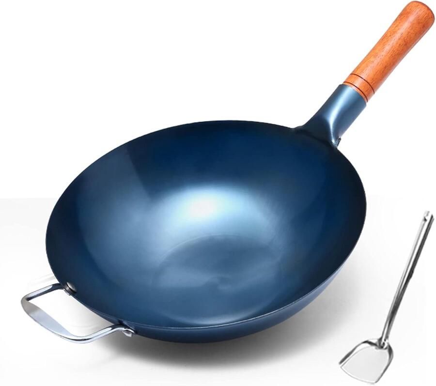Gietijzeren wok Roerbakpan Aziatisch koken Handgesmeed 36 cm Zwart