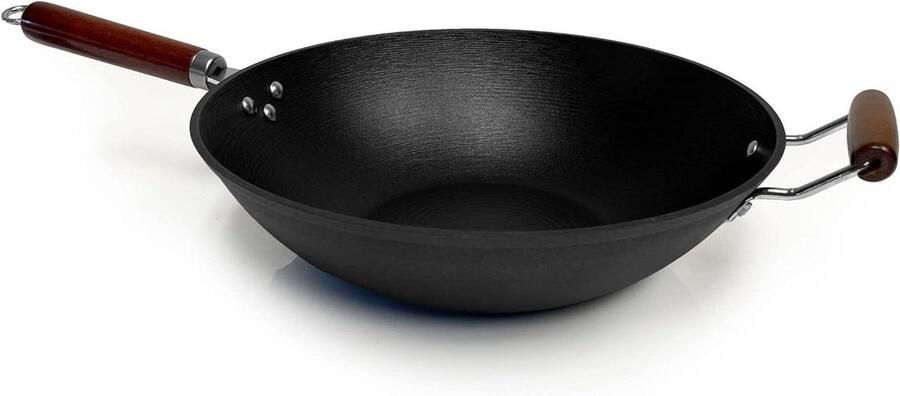 Gietijzeren Wok Roerbakpan Chefspannen Aziatisch Koken Lichtgewicht Ontwerp 355 cm Zwart