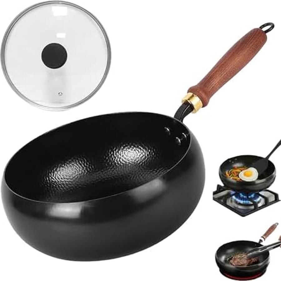 Gietijzeren Wok Roerbakpan Dik Authentiek Koken Hoge Rand 10 cm Diep Zwart