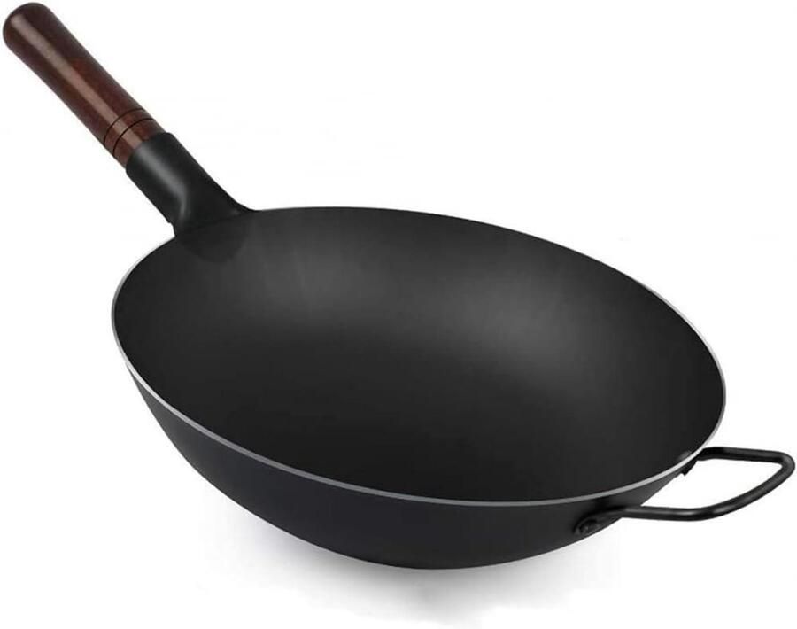Gietijzeren Wok Roerbakpan Koekenpan Authentiek Koken Voorgekruid 34 cm Zwart