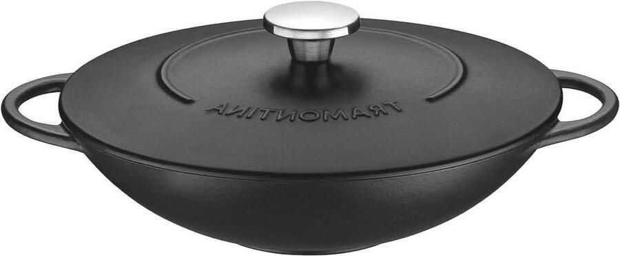 Gietijzeren Wok Roerbakpan Snel Koken Gelijkmatige Warmte 32 cm Zwart