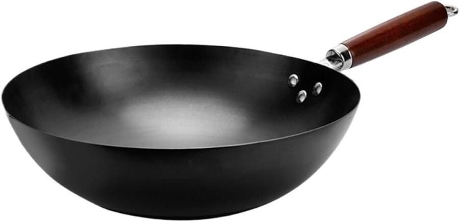 Gietijzeren Wok Roerbakpan Snel Koken Hoge Hittebestendig 30 cm Zwart