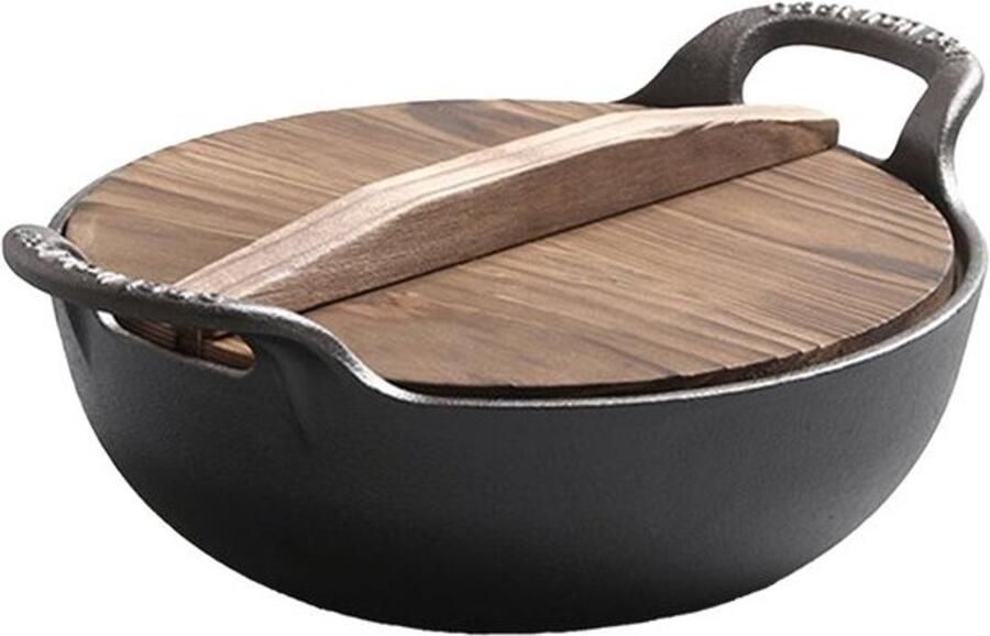 Gietijzeren Wok Roerbakpan Veelzijdig Koken Voorgekruide Afwerking 30 cm Zwart