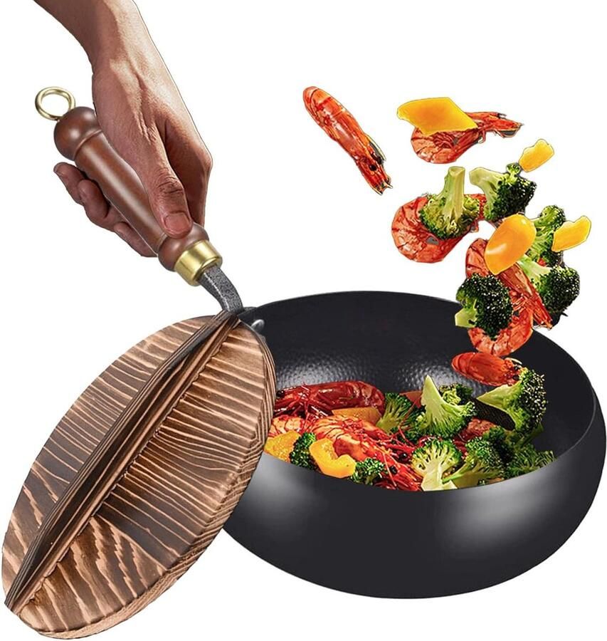 Gietijzeren Wokpan Antiaanbak Pan Thuis Koken Handgemaakte Textuur 24 cm Hammerslag